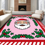 Pink Santa Claus Holly Wreath Border Rug