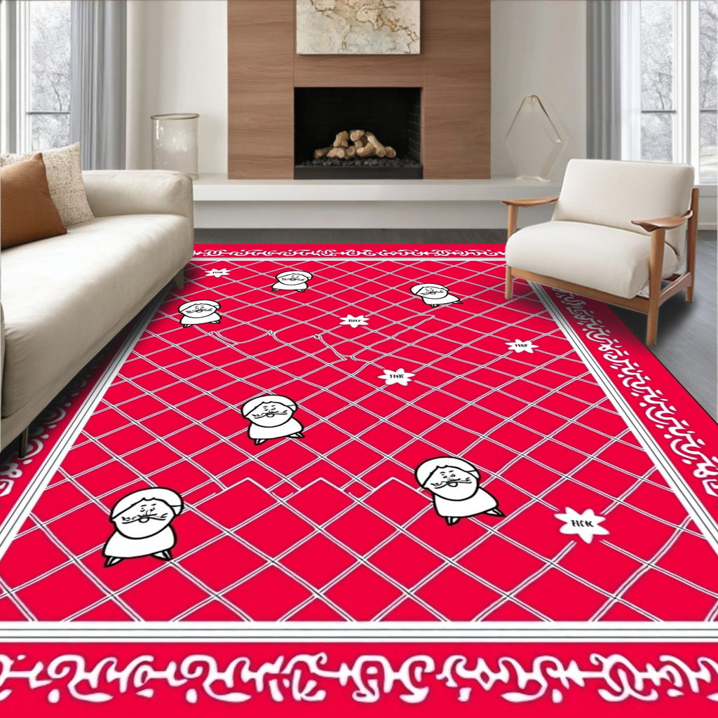 Red Cartoon Character Lattice Rug