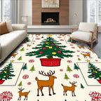 Festive Christmas Trees and Reindeer Collage Rug