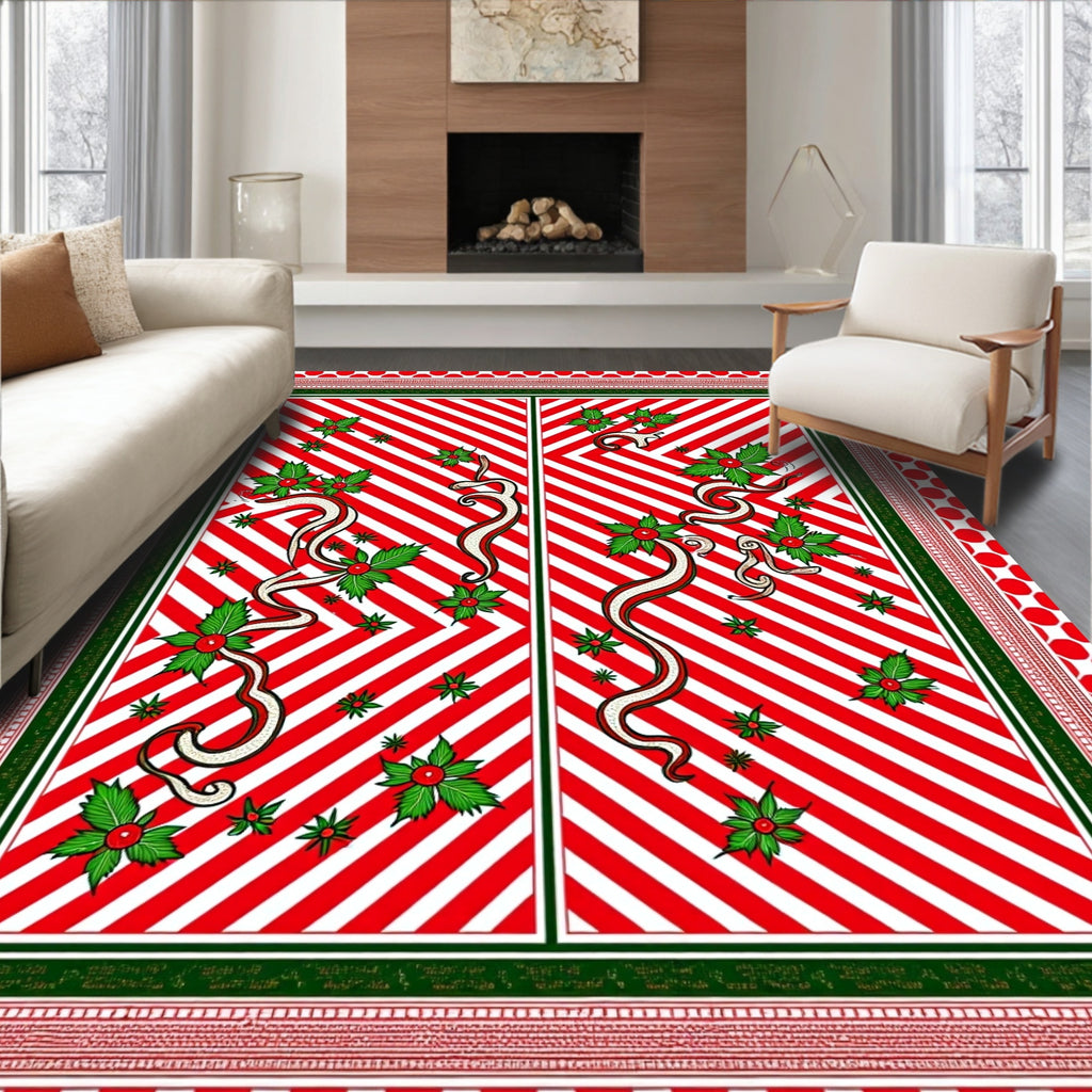Festive Red White Holly Swirl Rug