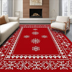 Bold Red White Snowflake Border Rug