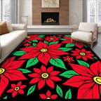 Bold Red Flower Garden Print Rug