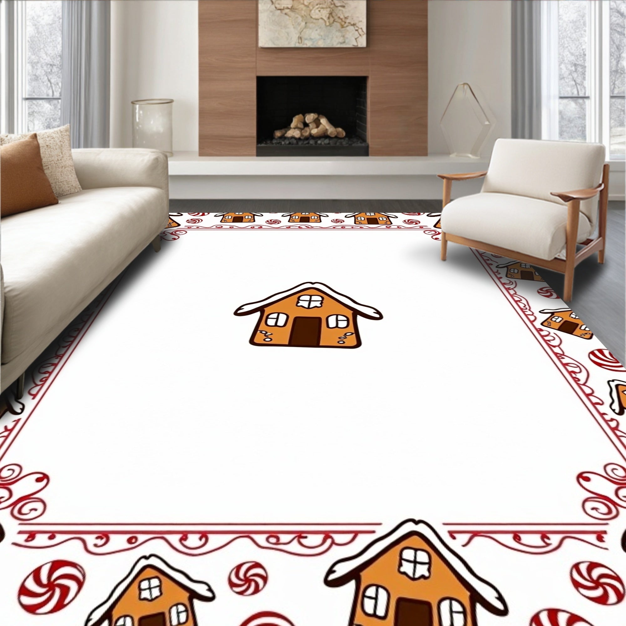 Whimsical Gingerbread House Candy Border Rug