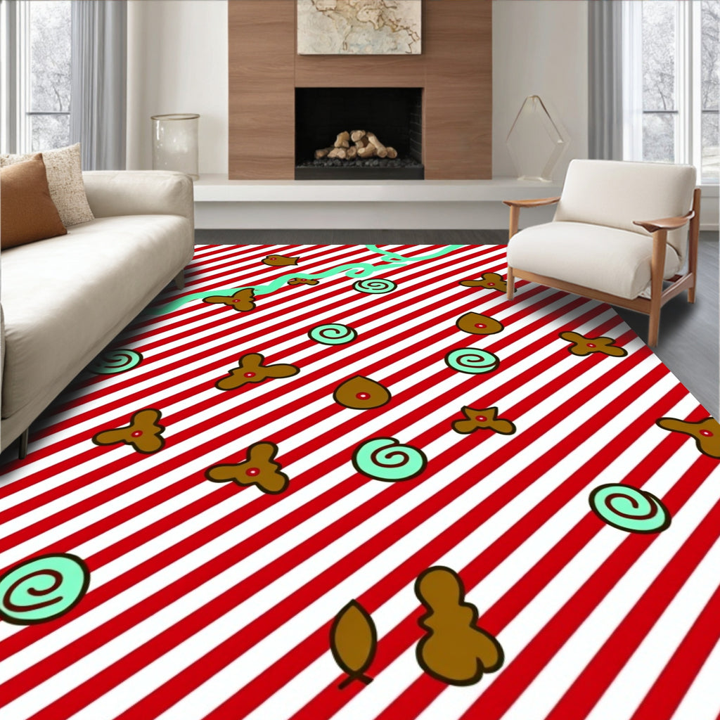 Red White Candy Cane Swirls Accents Rug