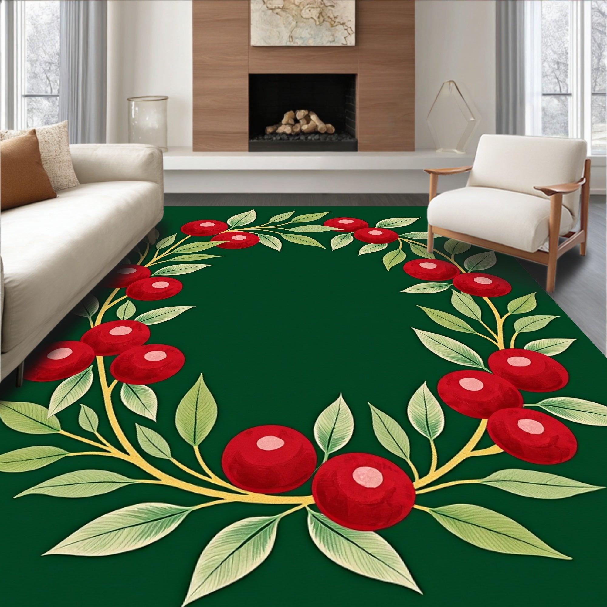 Crimson Cherry Wreath Garland Rug