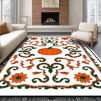 Orange Pumpkin Floral Vineyard Scroll Rug