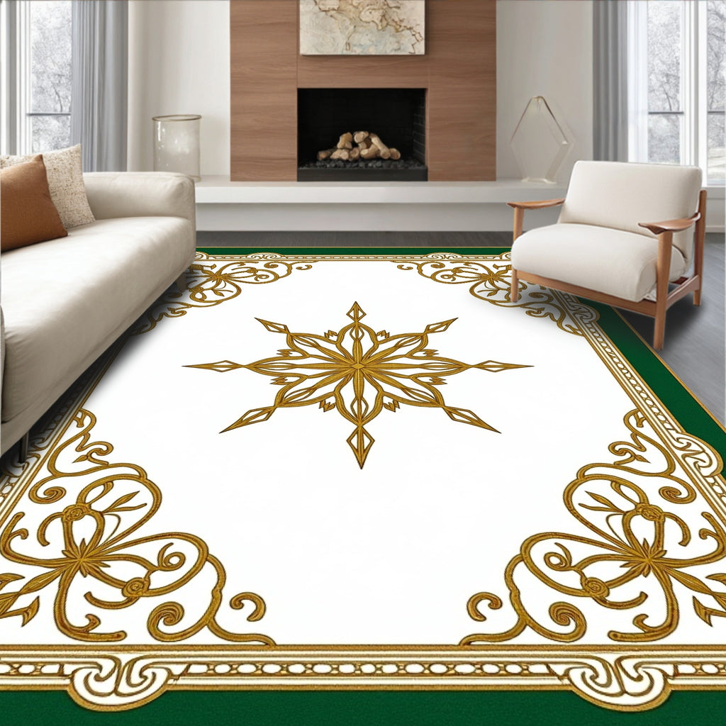Elegant Gold Green Starburst Medallion Rug