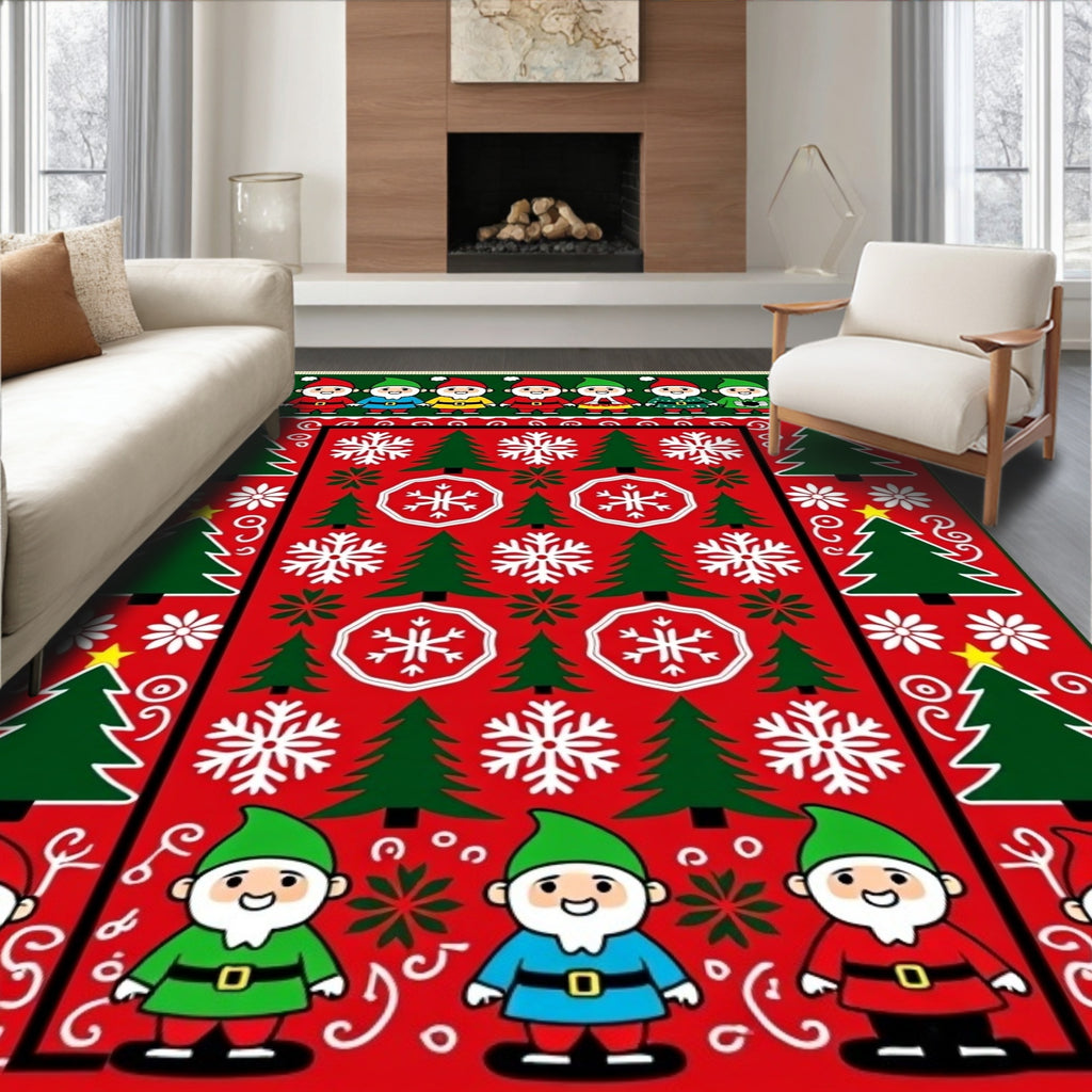 Whimsical Holiday Gnomes Christmas Trees Rug