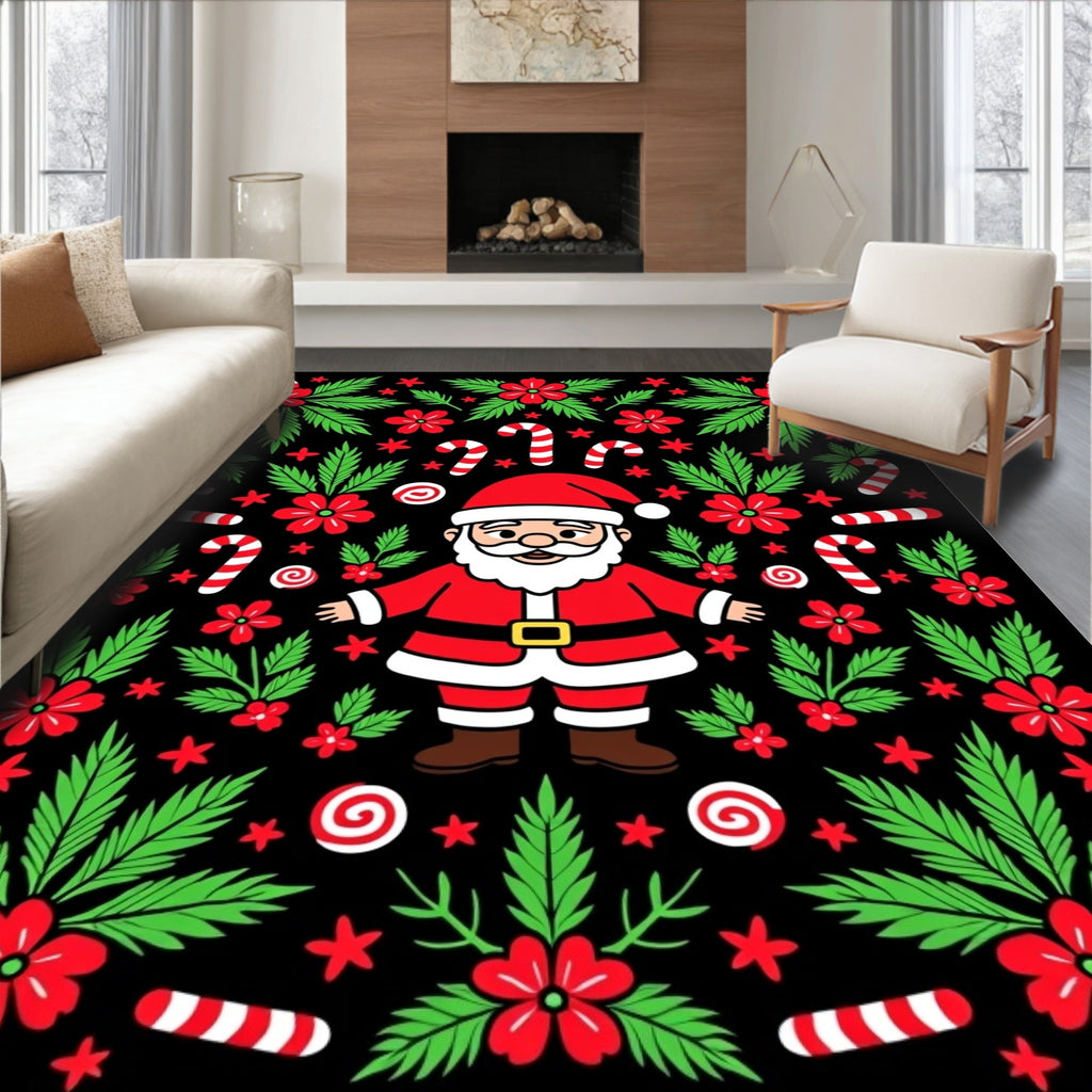 Jolly Santa Red Green Candy Cane Medley Rug