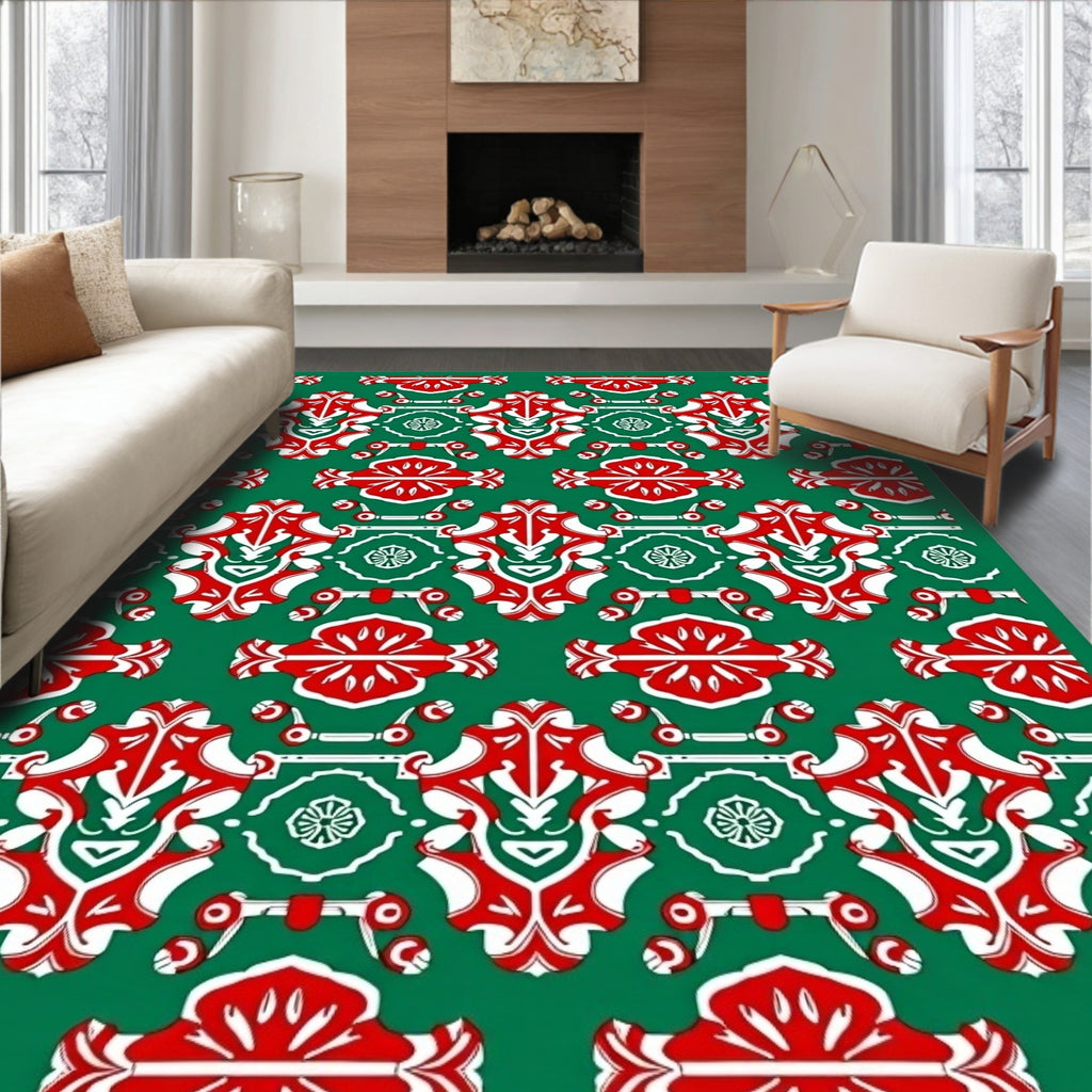 Emerald Red White Repeating Medallion Rug