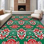 Emerald Red White Repeating Medallion Rug
