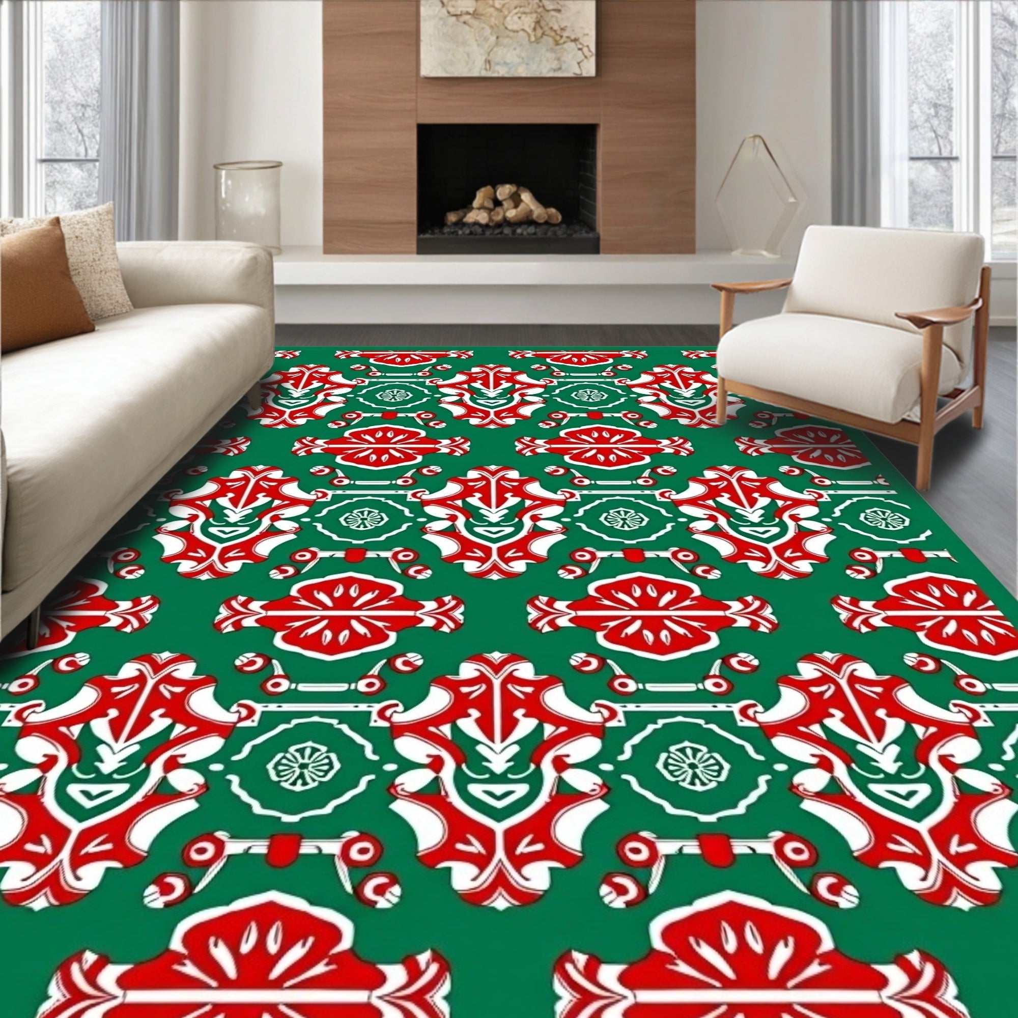 Emerald Red White Repeating Medallion Rug