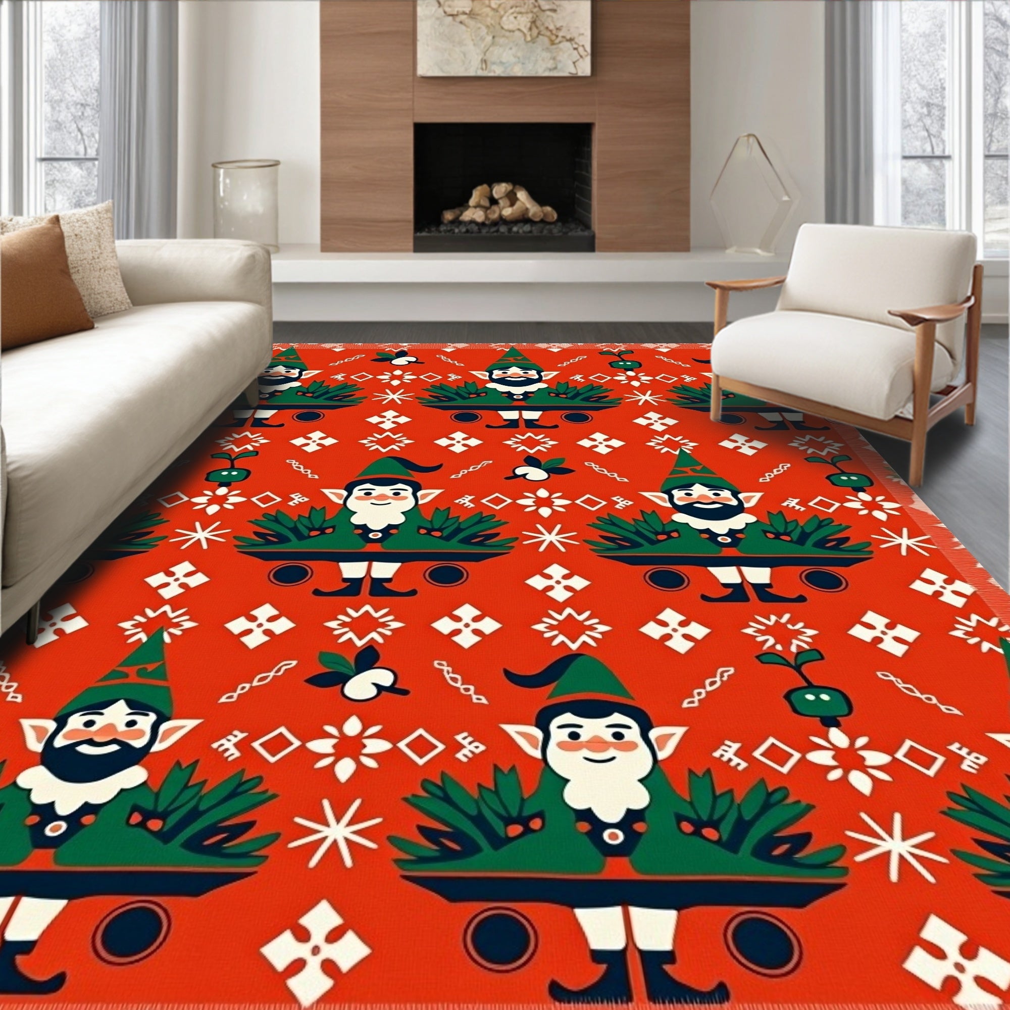 Happy Gnome Forest Holiday Garden Rug