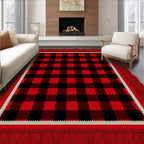 Classic Red Black Buffalo Check Fringe Rug