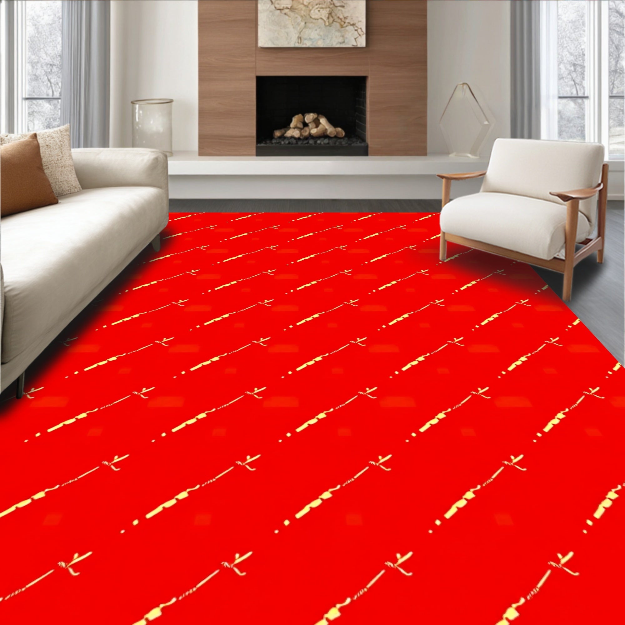 Bold Red Whimsical Vine Rug