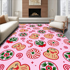 Pink Gingerbread Peppermint Holly Swirls Rug