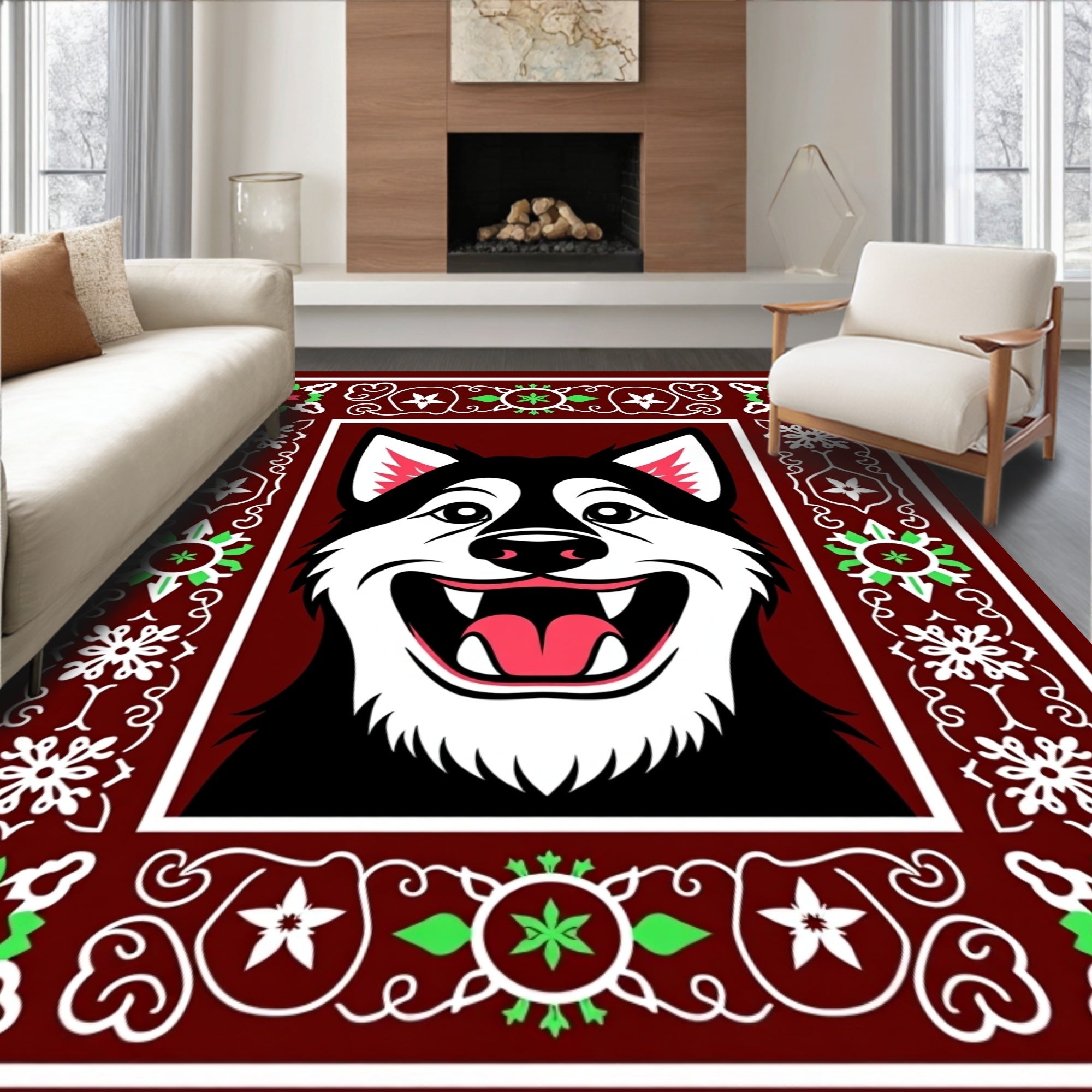 Crimson Husky Floral Medallion Border Rug