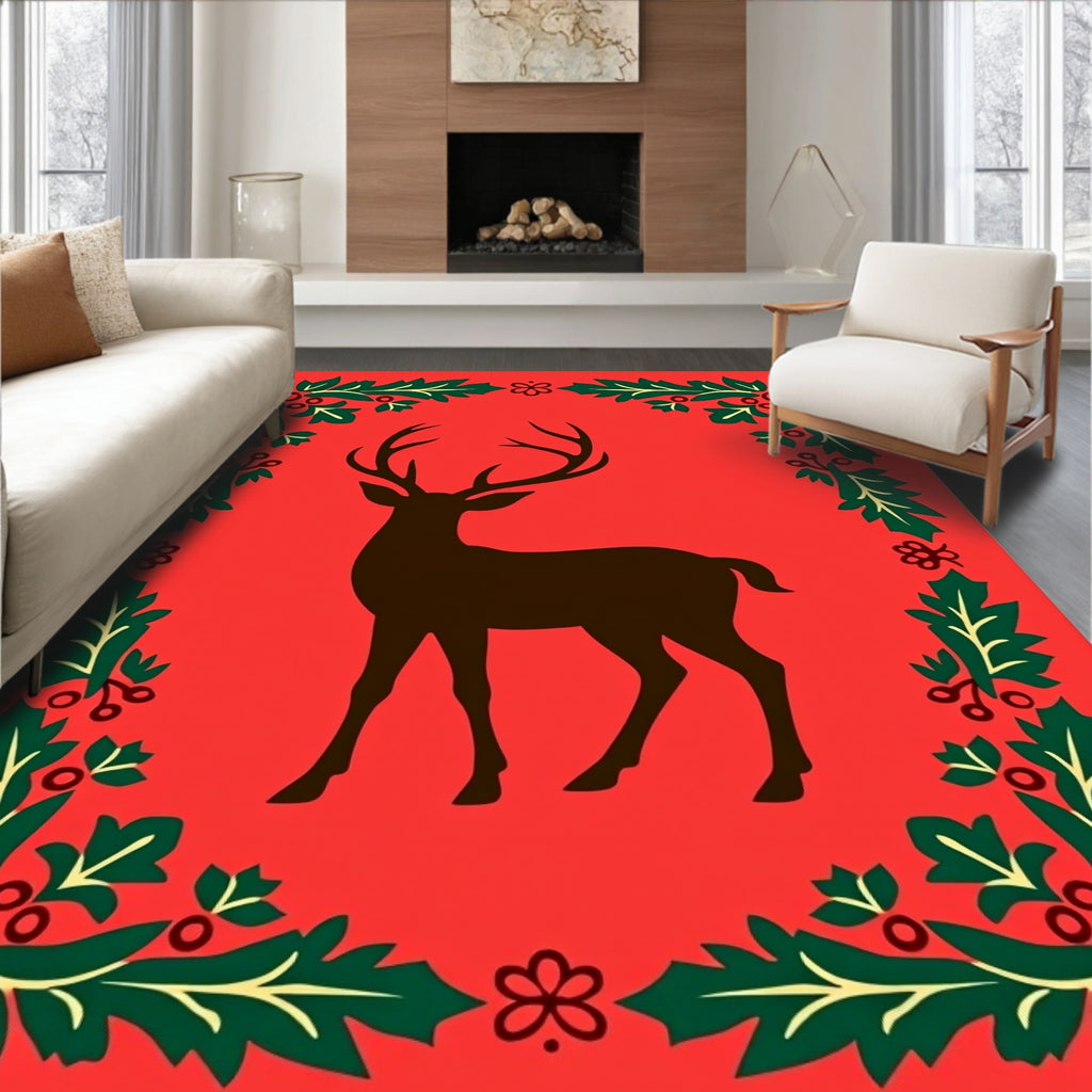 Red Deer Holly Garland Rug