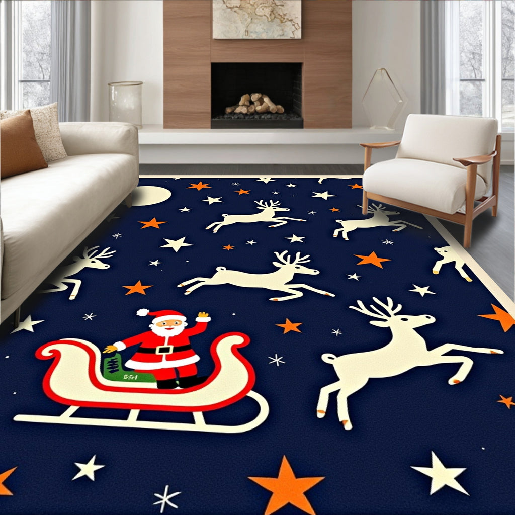 Santa Sleigh With Reindeer Night Sky Rug