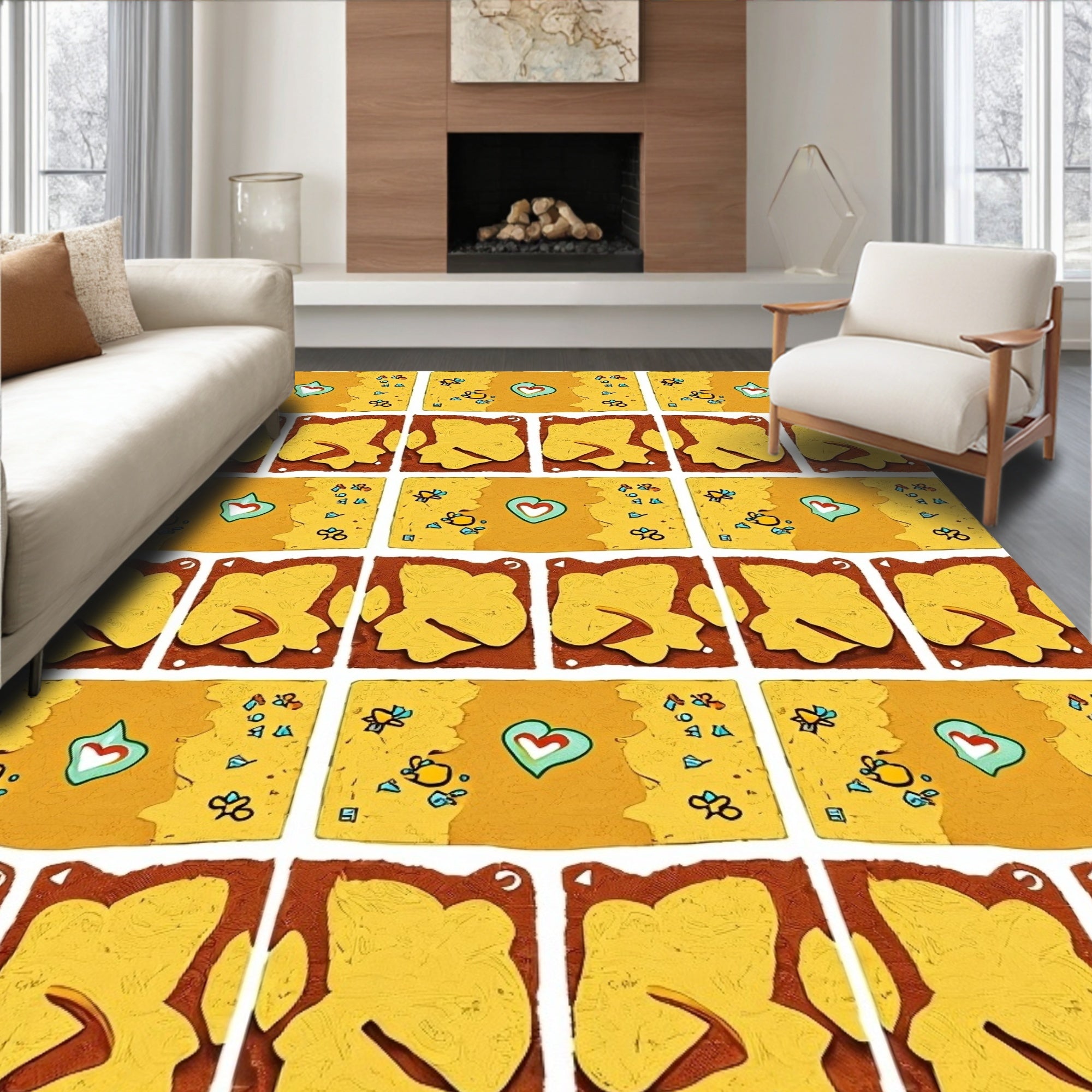 Whimsical Yellow Bee Heart Repeat Rug