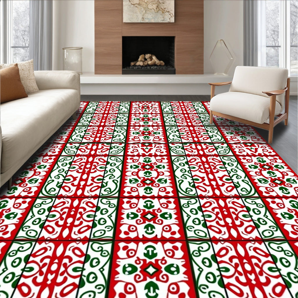 Red Green Ornate Geometric Medallion Rug