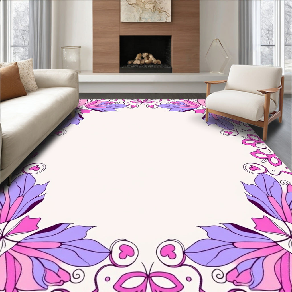 Whimsical Pink Purple Floral Corner Rug