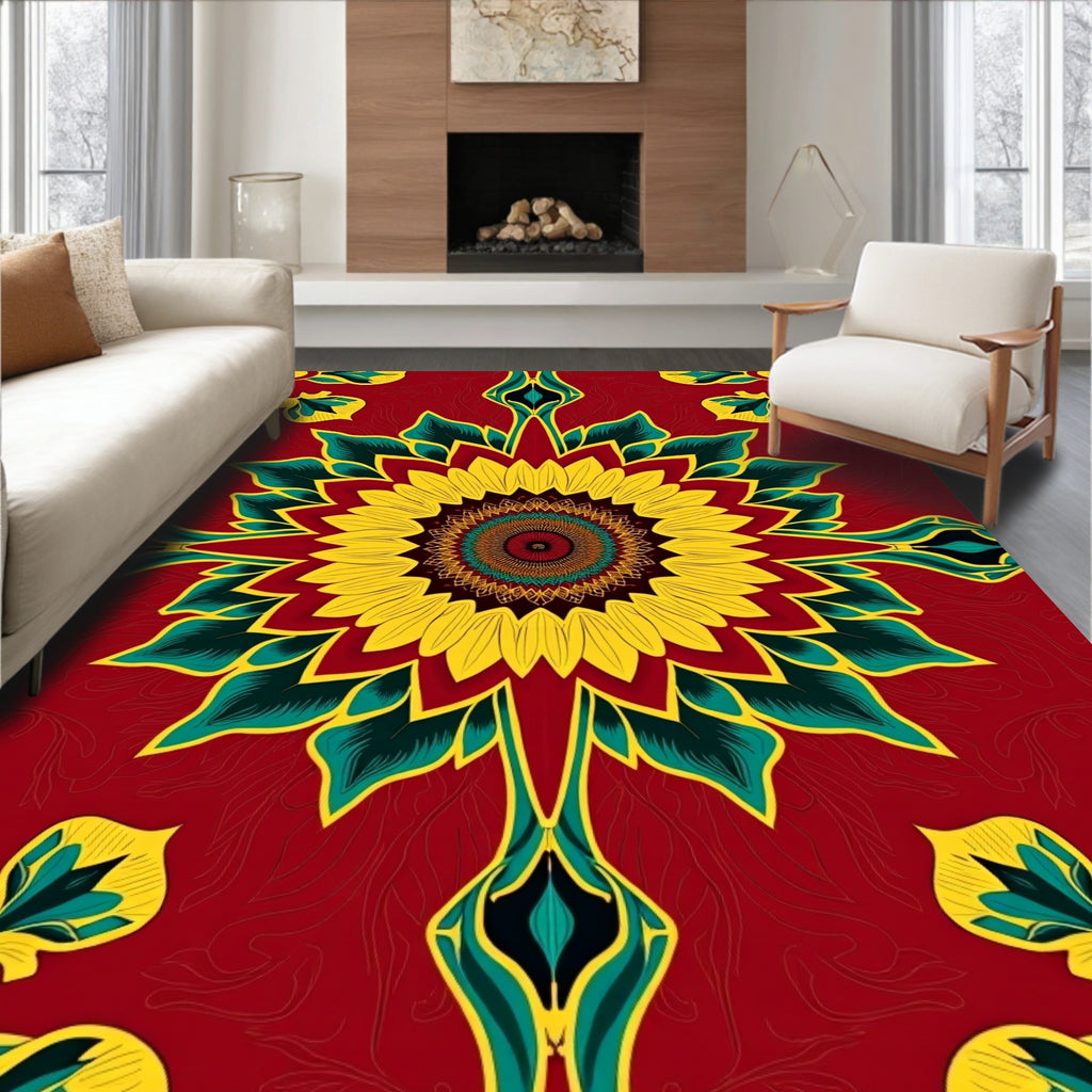 Vibrant Marigold Mandala Bloom Rug