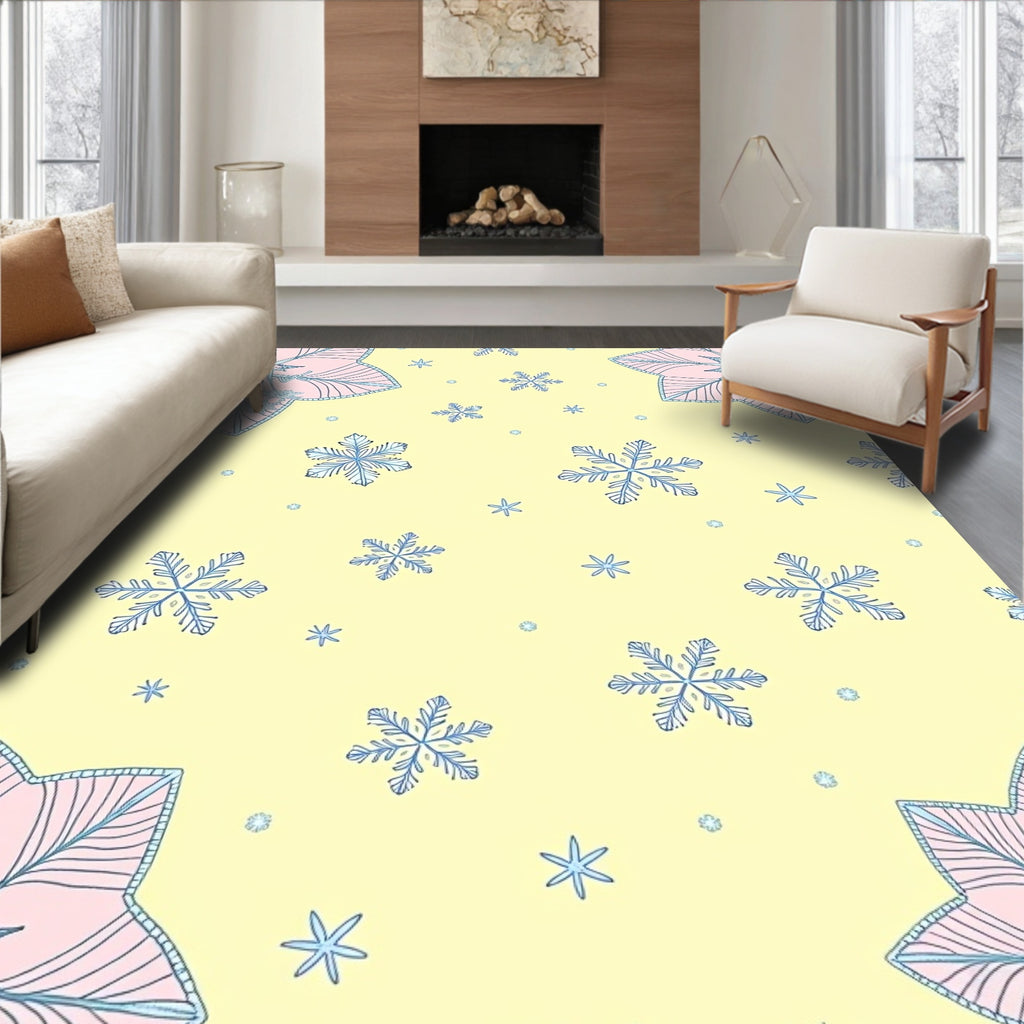 Pale Yellow Blue Snowflake Charm Cluster Rug
