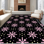 Pink Snowflake Dot Black Background Rug