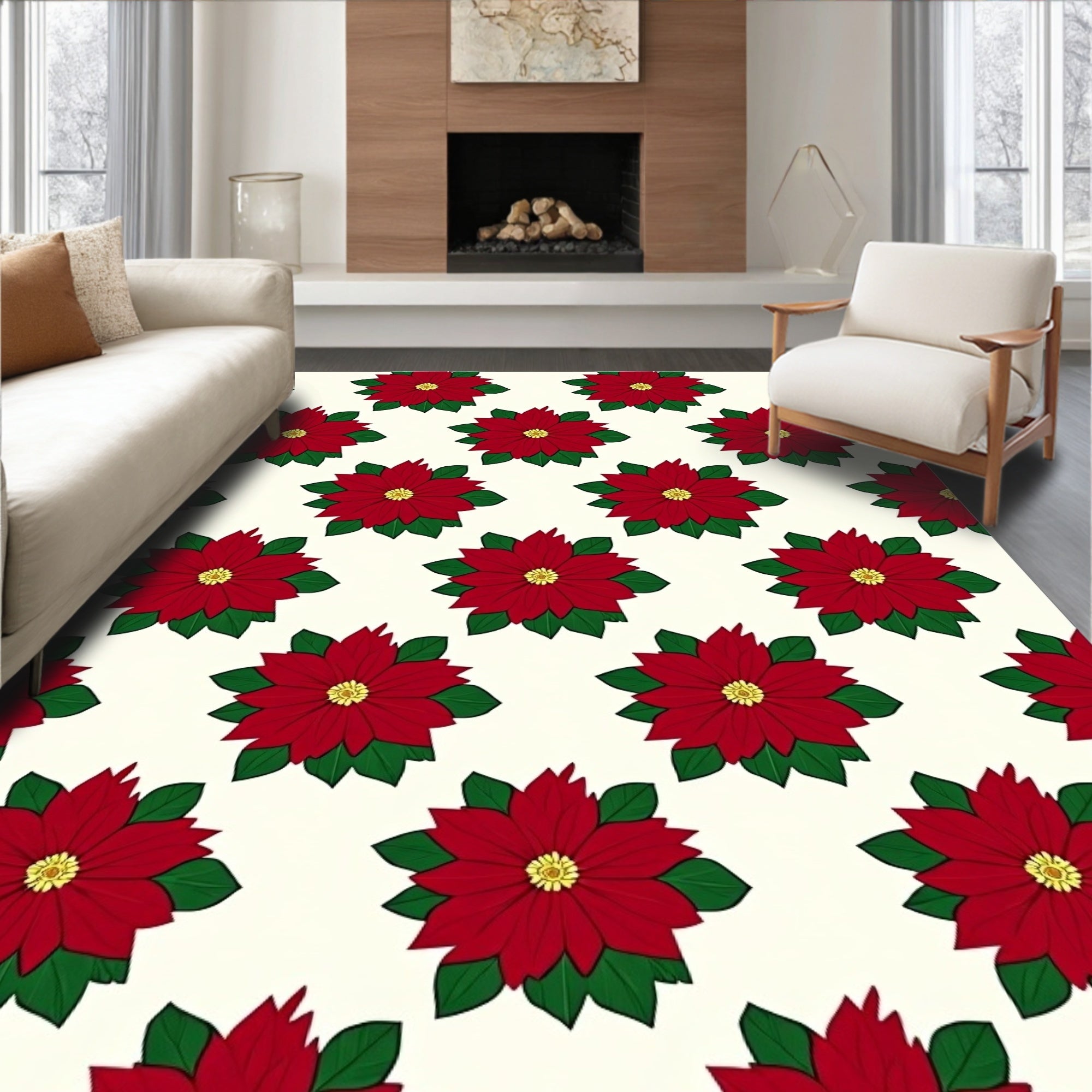 Classic Red Poinsettia Garden Repeat Rug