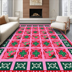 Pink Red Green Bird Medallion Rug