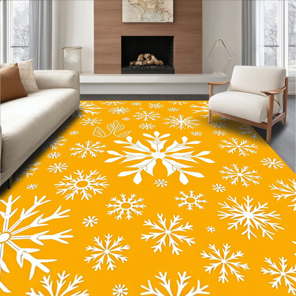 White Snowflakes on Orange Background Rug