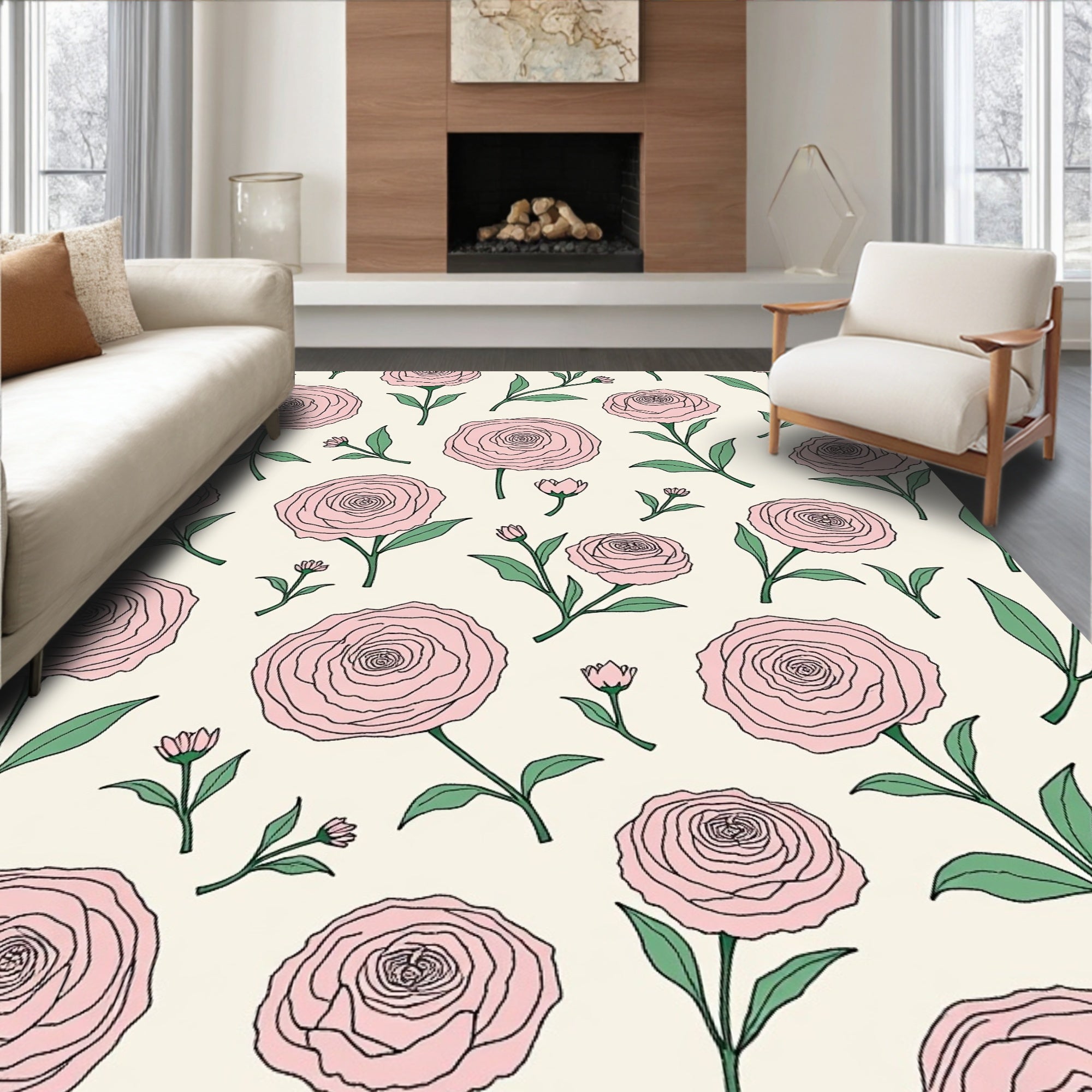 Whimsical Pink Rose Garden Rug