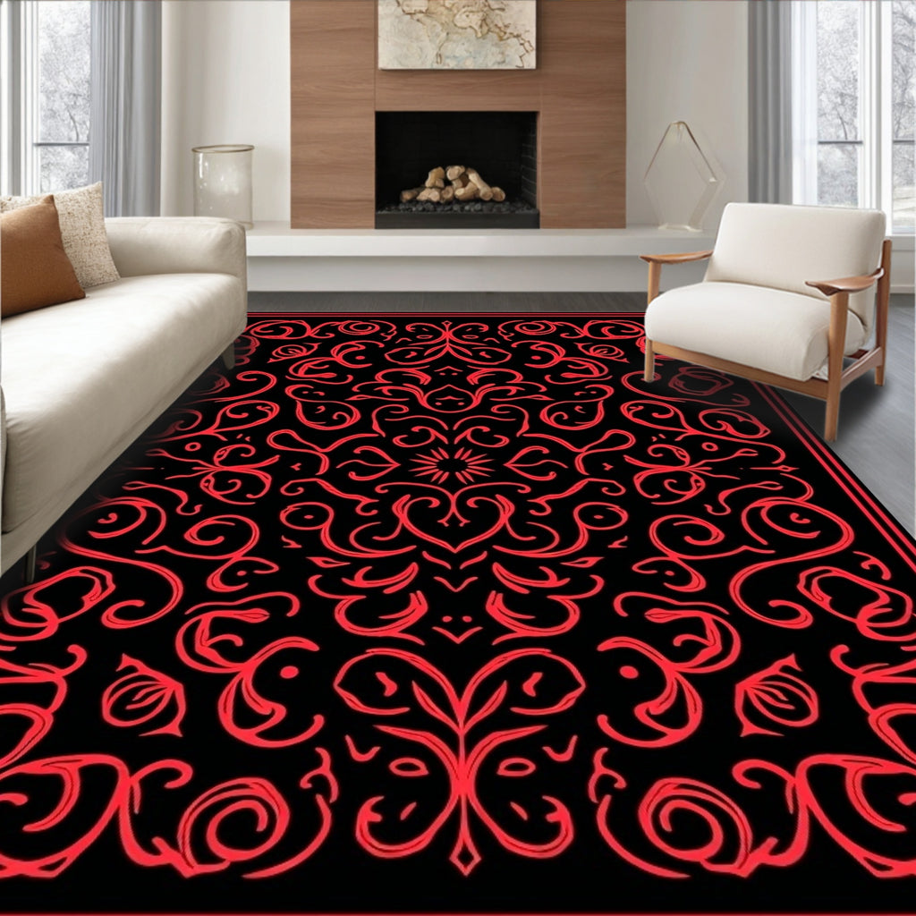 Bold Red Floral Scrollwork Rug