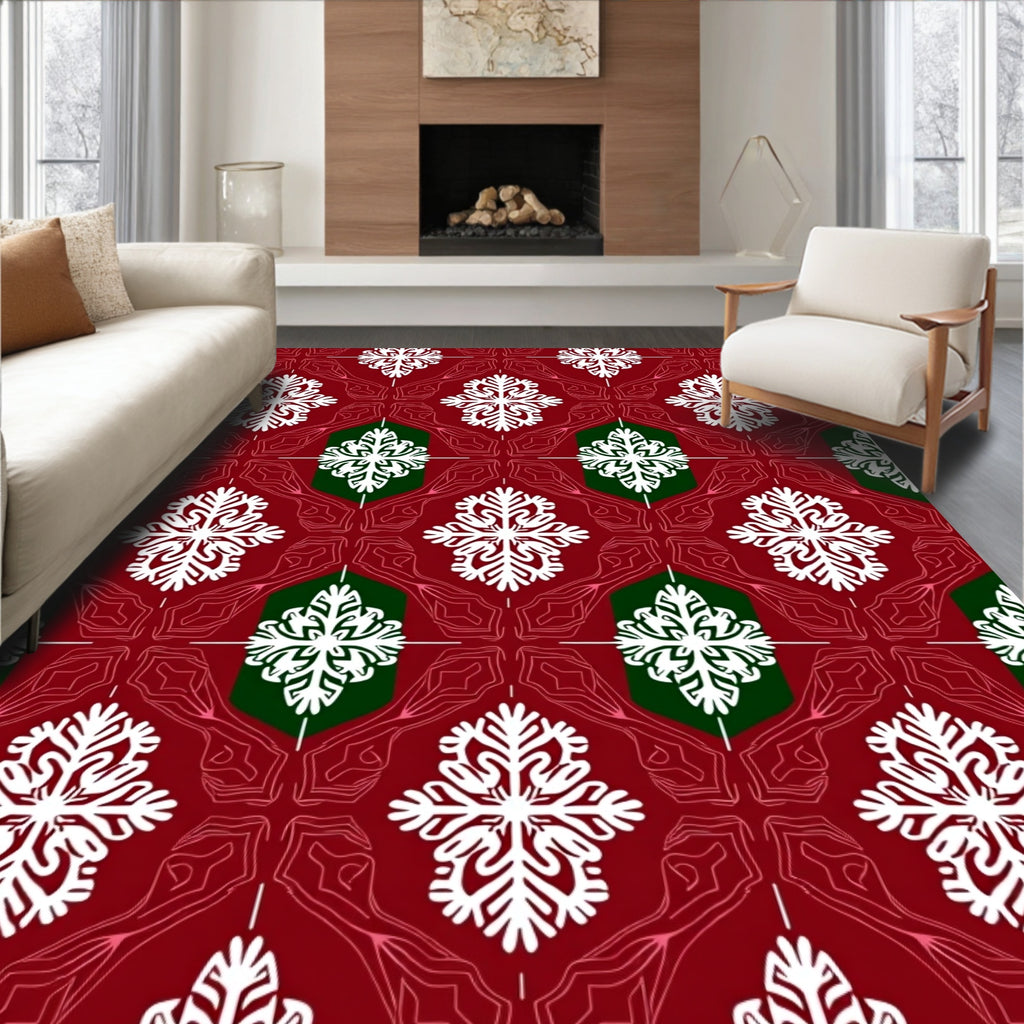 Crimson and Emerald Snowflake Medallions Rug