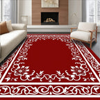 Deep Red Ornate Blossom Vine Border Rug