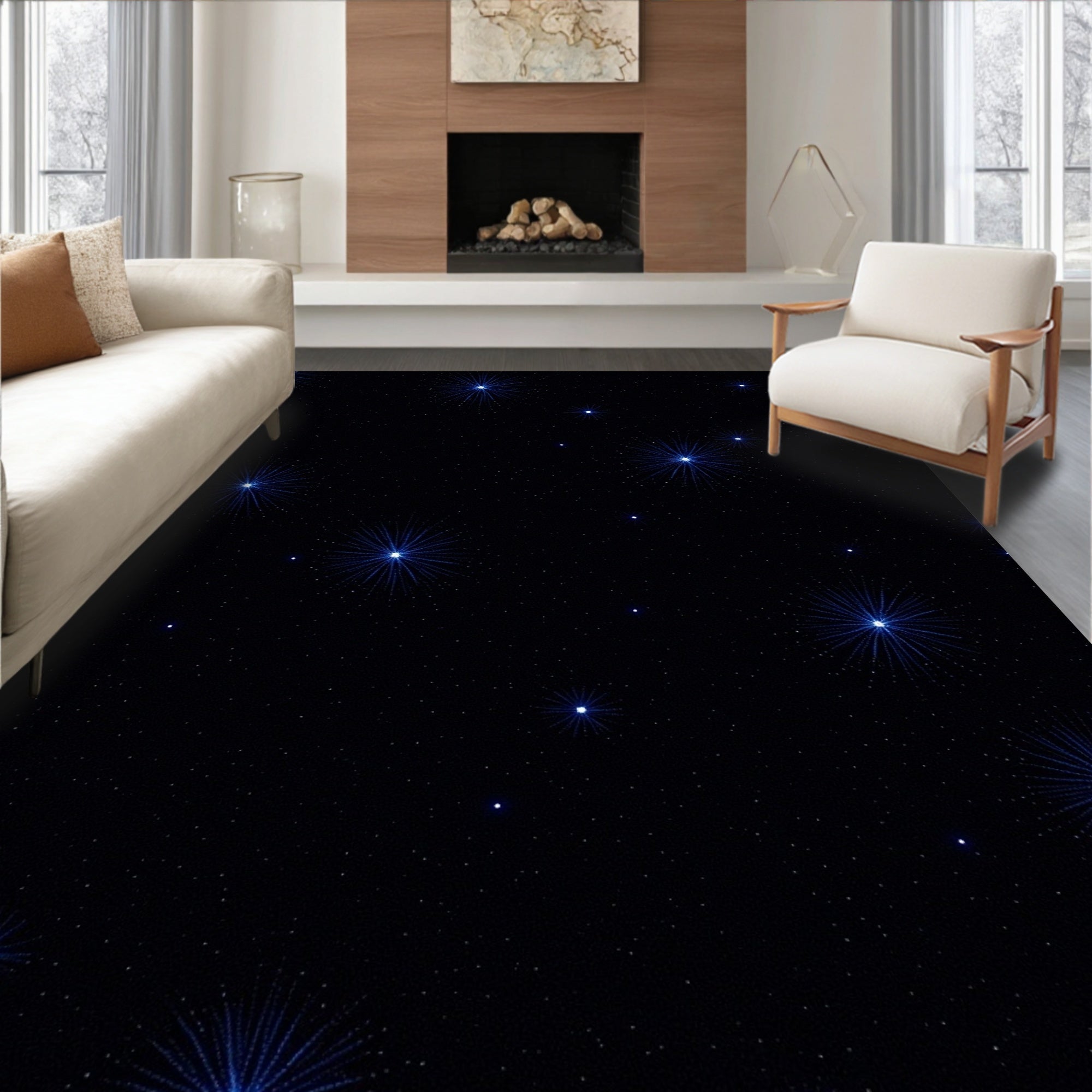 Deep Space Blue Burst Stars Rug