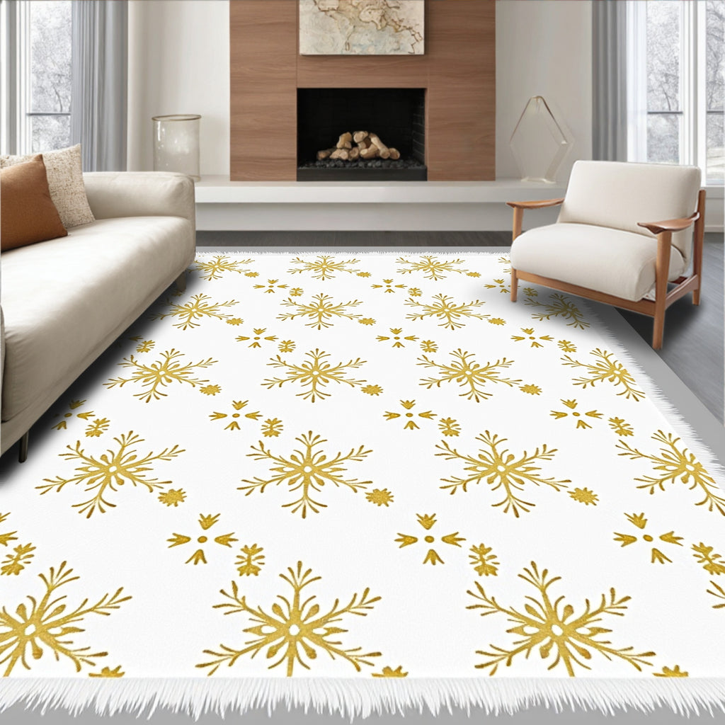 Golden Snowflake All Over Shimmering Rug