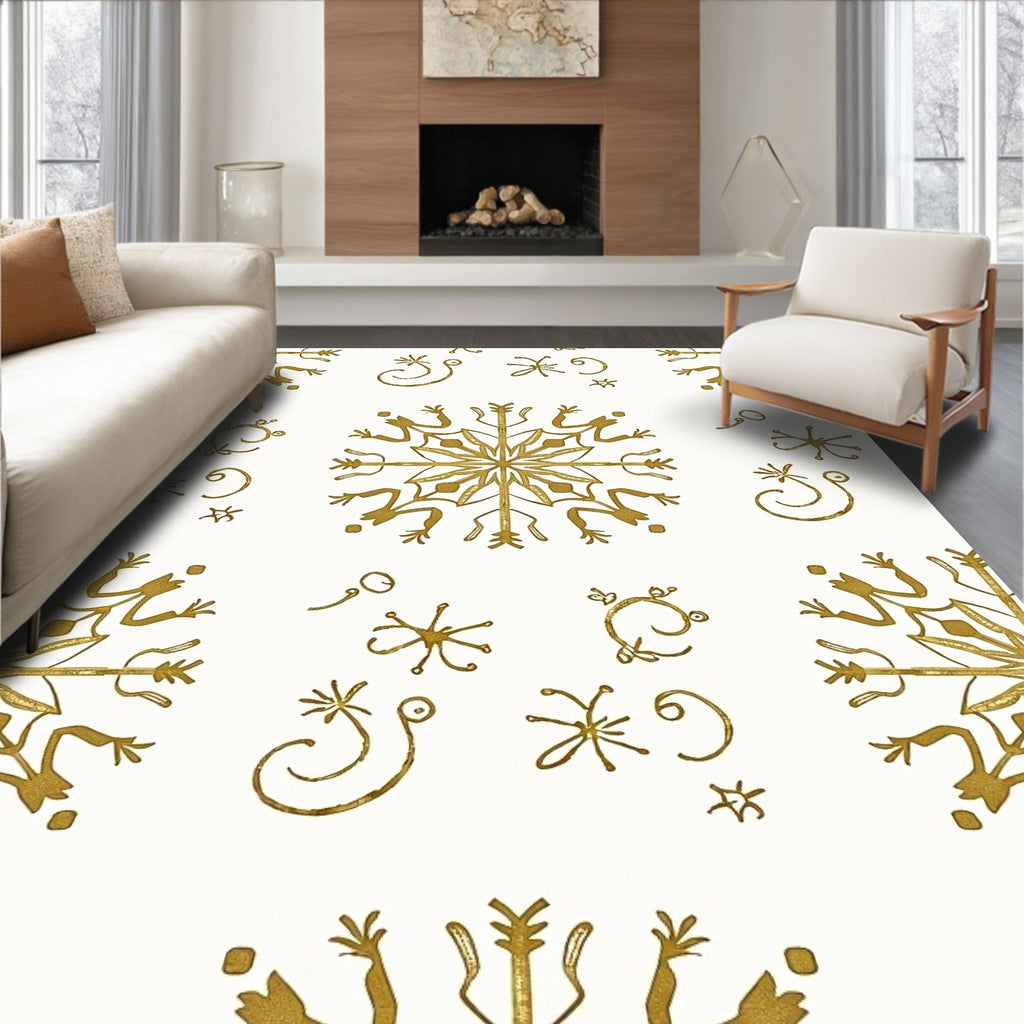 Golden Snowflake Whimsical Scatter Rug