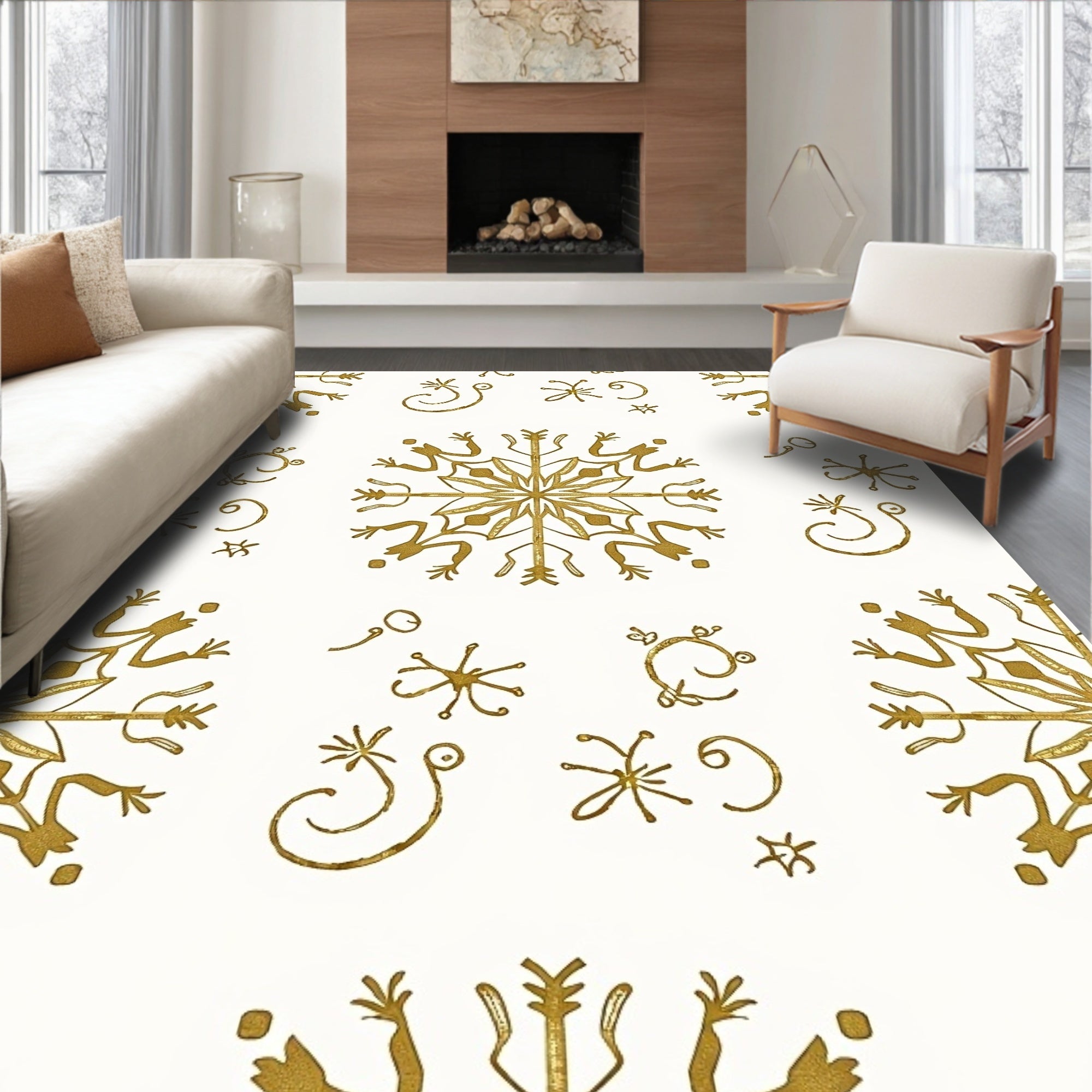 Golden Snowflake Whimsical Scatter Rug
