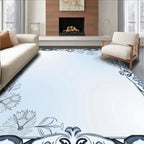 Light Blue Floral Art Nouveau Border Rug