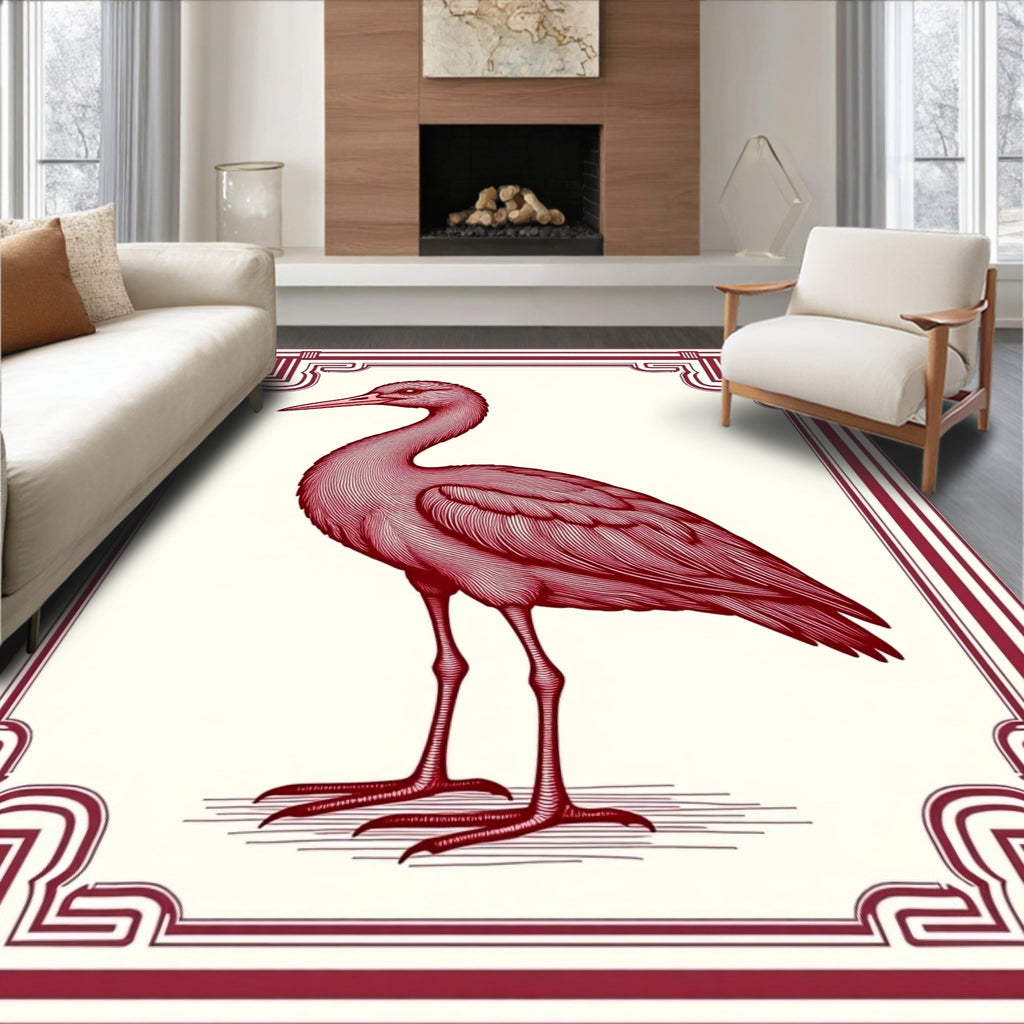 Crimson Heron Engraved Border Rug