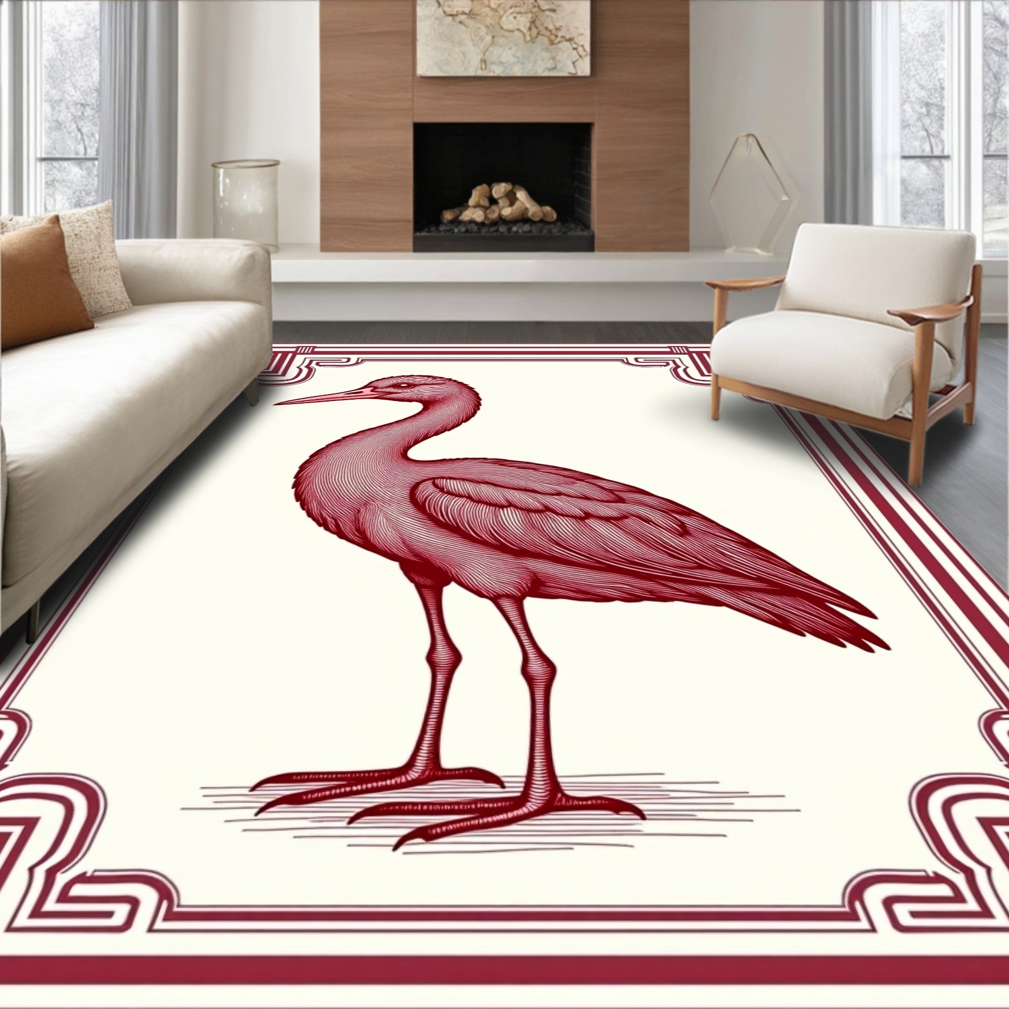 Crimson Heron Engraved Border Rug