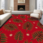 Crimson Red Festive Foliage Snowflakes Rug