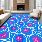 Whimsical Pink Blossom Blue Organic Rug