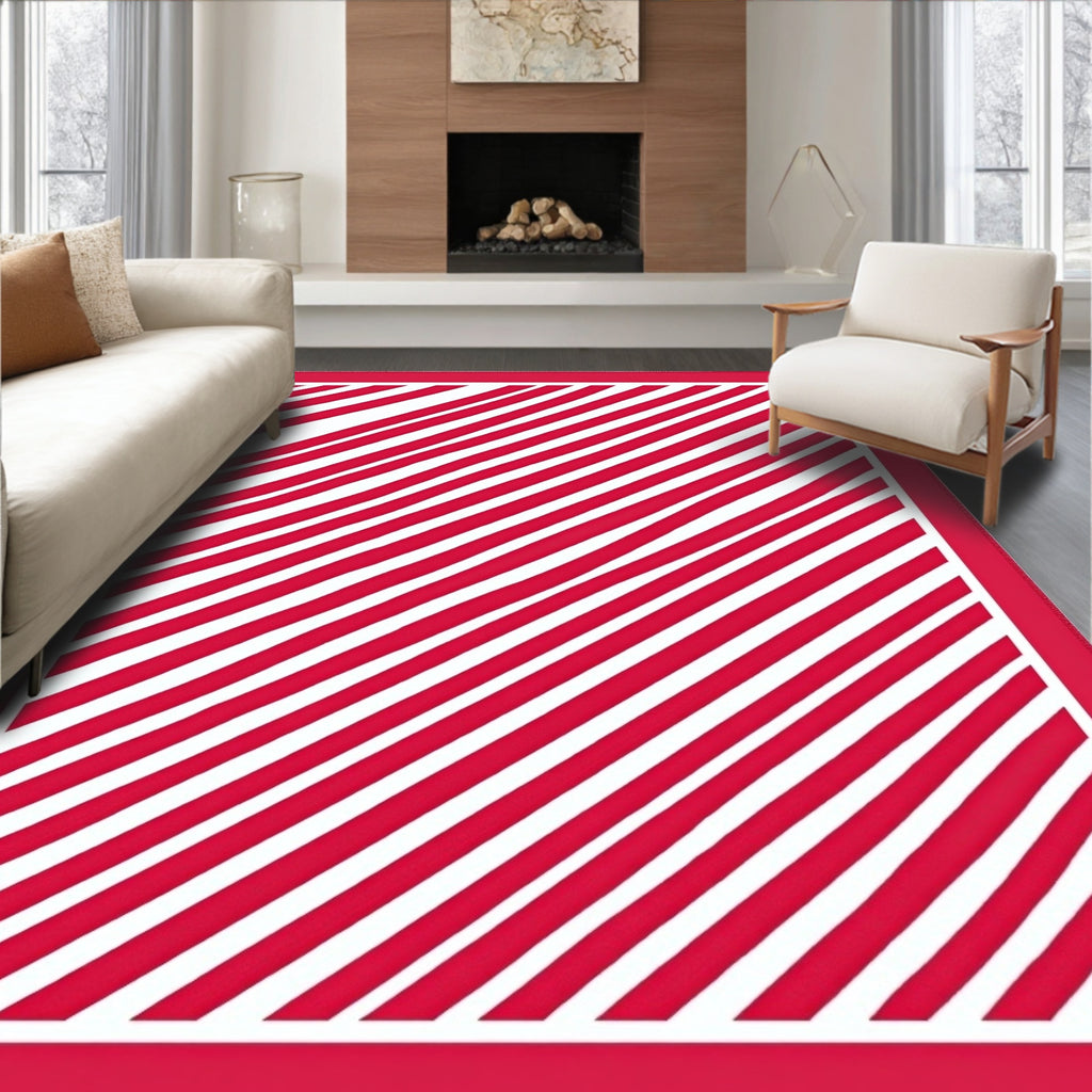 Bold Red Stripe Diagonal Rug