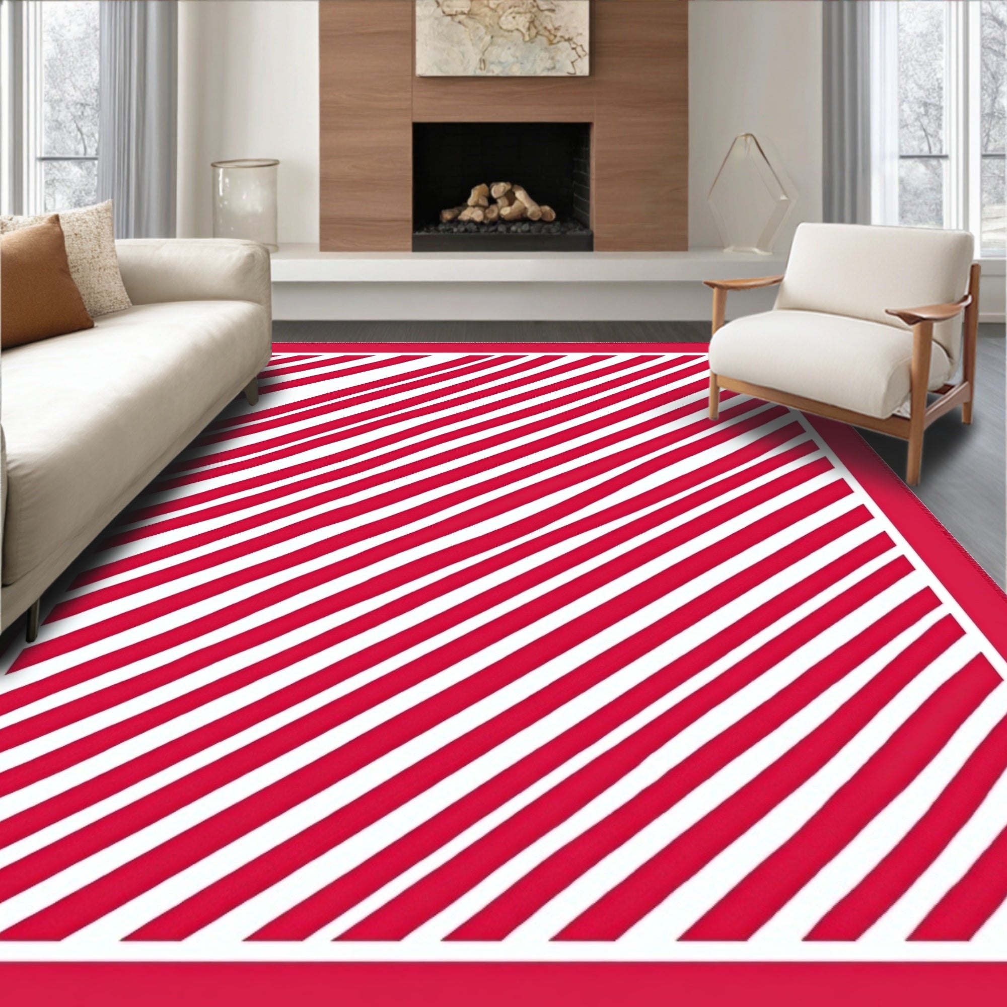 Bold Red Stripe Diagonal Rug