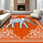 Orange Gray Elephant Scrollwork Border Rug