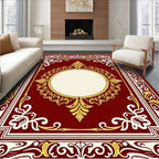 Crimson Gold Floral Medallion Frame Rug