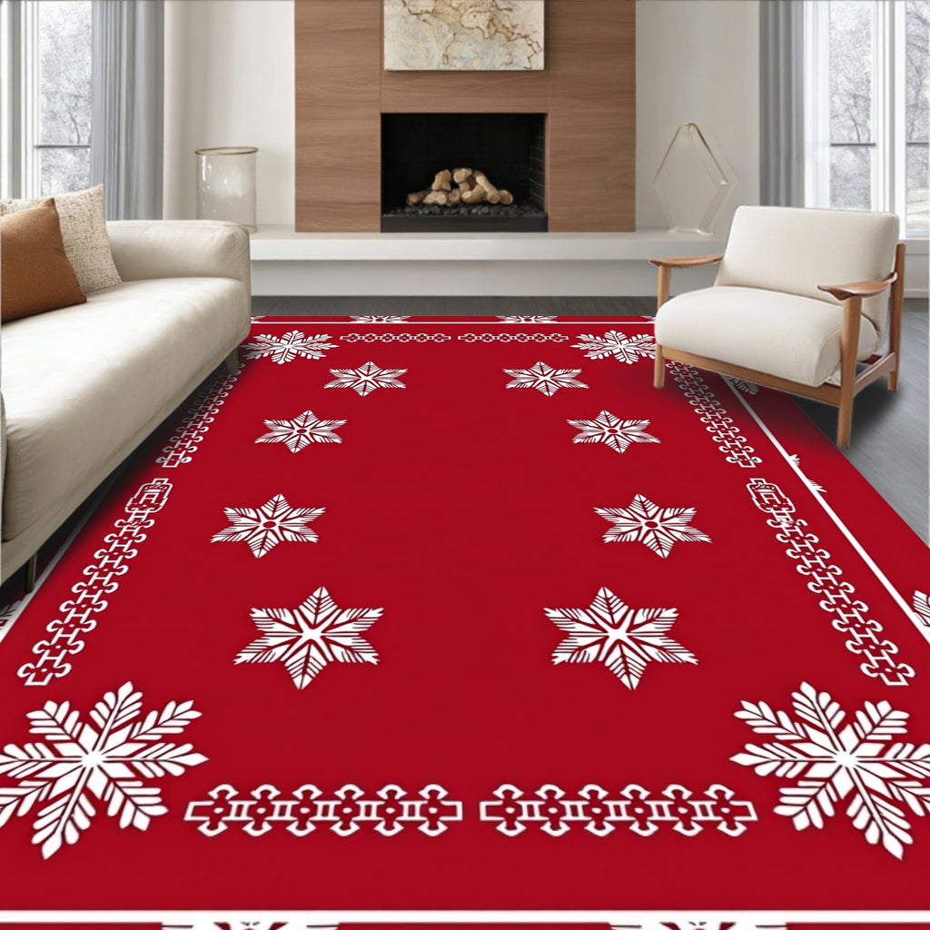 Red White Crystal Starlet Border Rug